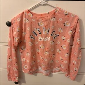 Justice Coral Floral Girls Size 7 Long Sleeve Shirt